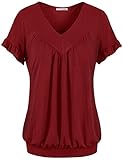 Summer Tunics, Messic Short Sleeve Elegant Shirts To Wear At Home Summer Fashion Tops Wine,Medium