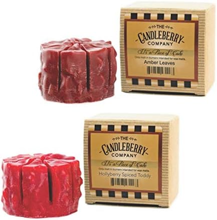 Candleberry Simmering Cake Tarts, Amber Leaves & HOLLYBERRY Spiced Toddy, Highly Fragranced Wax Melts, 8 Piece Mini Cake, 4.5 OZ, Set of 2