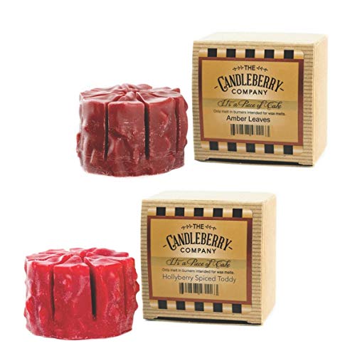 Candleberry Simmering Cake Tarts, Amber Leaves & HOLLYBERRY Spiced Toddy, Highly Fragranced Wax Melts, 8 Piece Mini Cake, 4.5 OZ, Set of 2
