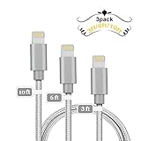 Alanda iPhone Charging Cord 3pack (3ft 6ft 10ft) Nylon Braided Lightning USB Charging Cable for iPhone X 8 7 6s Plus 6 Plus SE 6 5s 5c 5, iPad Mini Air and iPod Compatible with iOS - Gray