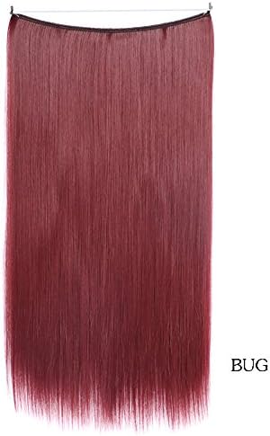 NiCheng 22inch 80g Hide Wire Straight Hair Extensions Synthetic Women's Hairpieces 33Colors (BUG burgundy red)