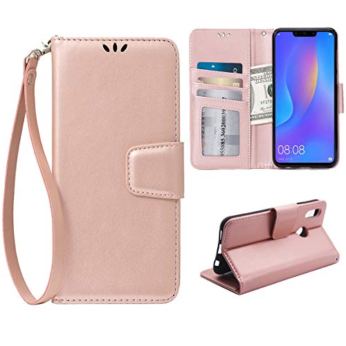Flip Case for Huawei Nova 3i/P Smart+, Scratch-Proof Leather Wallet Stand Cover with Card Holder Phone Case Protector for Huawei Nova 3i/P Smart+, Rose Gold