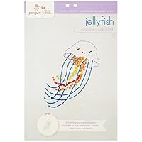 Penguin & Fish Jelly Fish Round Stitched Embroidery Kit, 8"