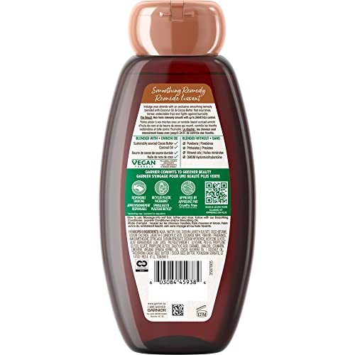 GARNIER WHOLE BLENDS COCONUT OIL & COCOA BUTTER SCENT SMOOTHING SHAMPOO FOR FRIZZY HAIR, PARABEN-FREE, NOURISHING, UNISEX, 12.5 FL OZ