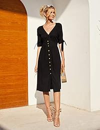 imesrun Vestido de mujer con cuello en V y manga corta, con estampado floral