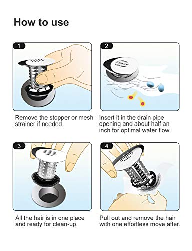 veecom Drain Hair Catcher, Chrome Universal Shower Drain Hair Trap, Anti-Rust & No Mold Bathtub/Sink/Tub Drain Protector Hair Strainer/Snare, Match Drain Sizes from 1.46” to 1.9” - Thumbnail 4