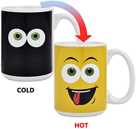 Heat Sensitive Color Changing Coffee Mug | Yellow Drunk Funny Face | Funny Birthday Gift Idea | Funny Coffee Cup - Add Hot Liquid And Reveal The Lovely Smiley Face