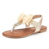DREAM PAIRS SPPARKLY Girls Rhinestone Front Bow Thongs Sandals T-Strap Elastic Band(Infant/Toddler/Little Kid/Big Kid)