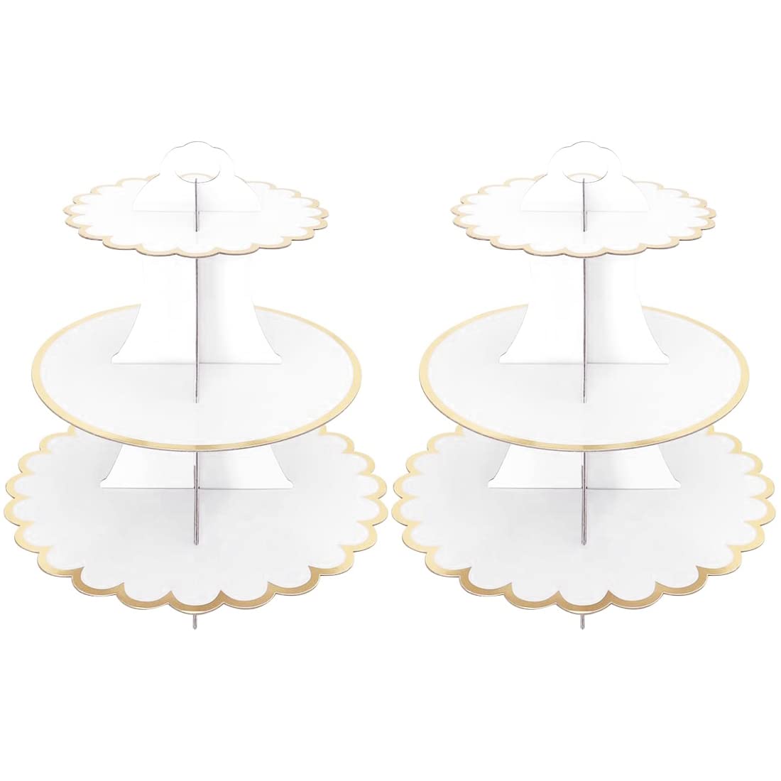 Photo 1 of 2 Pack Cardboard Cake Stand, 3 Tier Paper Dessert Round Cupcake Holder Tower Disposable Pastry Stand for Birthday, Afternoon Tea,Wedding Party Anniversary Christening Fruit Desserts Display