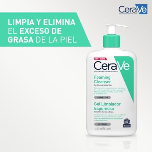 Gel de limpeza espumante, para peles normais a oleosas, remove o excesso de óleo e sujidade, enriquecido com ceramidas essenciais, niacinamida e ácido hialurónico, adequado para rosto e corpo, 473 ml