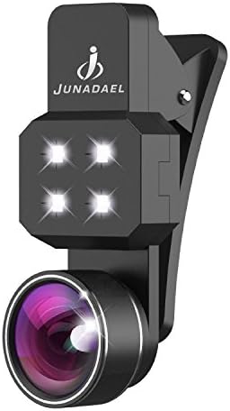 Junadael 4 in 1 New Beauty LED Fill Light Selfie Ring Light with 198° Fisheye Lens 15x Micro Lens Plus 0.4x Super Wide Angle Lens for All Smartphones and Tablets