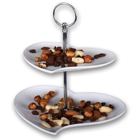 Edle 2-stöckige Etagere Herz Modell 'Two Hearts' aus Porzellan - Servierständer in Herzform - Gebäckschale - Servierplatte - 