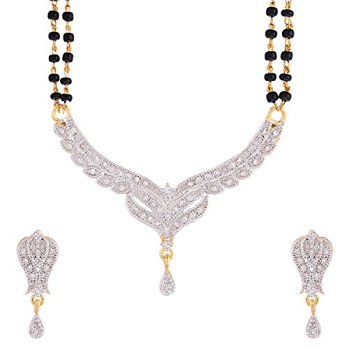 YouBellaAmerican Diamond Gold Plated Mangalsutra with Chain and Earrings for Women