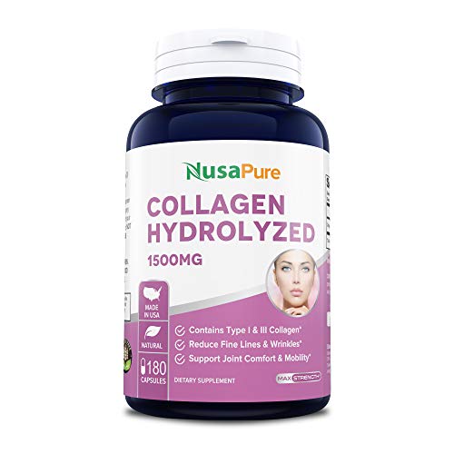 Collagen Hydrolyzed 1500mg 180caps (Non-GMO & Gluten Free) Anti-Aging for Healthy Hair, Skin, Joints & Nails
