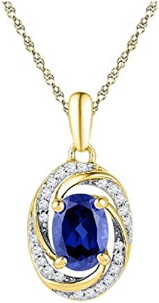 1.3 cttw 10k Yellow Gold Oval Lab Created Blue Sapphire Natural Diamond Pendant Necklace, 18"