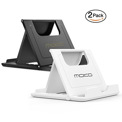 [2 Pack] MoKo Cellphone / Tablet Stand, Universal Foldable Multi-angle Desktop Holder for iPhone X/8/8 Plus/7/7 Plus, Galaxy S9/S9 Plus/Note 8, iPad 10.5, Nintendo Switch, White + Black