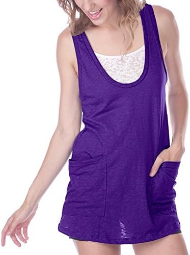 Calison Junior Slub Jersey Deep Scoop Neck Double Pocket Tank Dress X-Large Grape