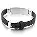 MeMeDIY Silver Tone Black Stainless Steel Rubber Bracelet Bangle - Customized Engraving
