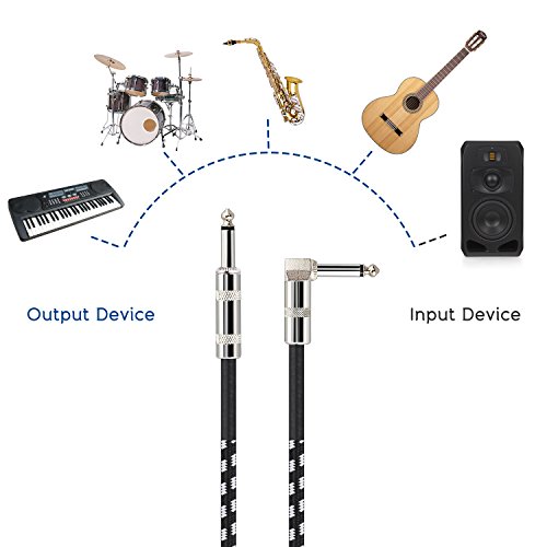 image for Xcords Guitar Instrument Cable, 10ft 1/4 Inch Straight to Right Angle 