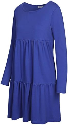 Dyefei Womens Casual Basic Loose Ruffles Long Sleeve Solid Color Pleated Dres Tiered Tent Dress