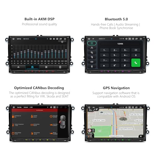 XTRONS Android 14 Car Radio for VW Skoda Seat 9 Inch IPS HD Screen Octa Core 4+64GB Built-in 4G LTE DAB+ WLAN GPS Bluetooth 5.0 Car Play Android Car AKM DSP Optional OBD DVR TPMS