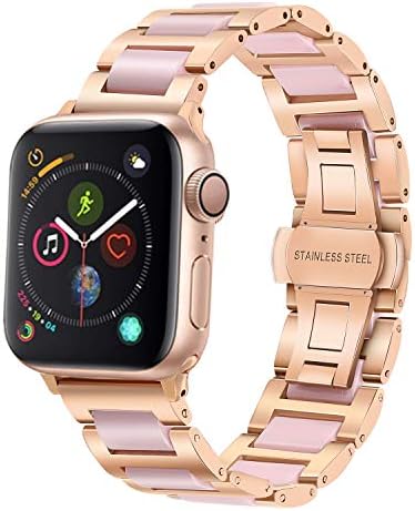 iWonow Compatible Apple Watch Band 40mm/38mm, Women Metal Ceramic Band Stainless Steel Bracelet Replacement Strap Compatible iWatch Series 4/3/2/1(Rose Gold+Pink)