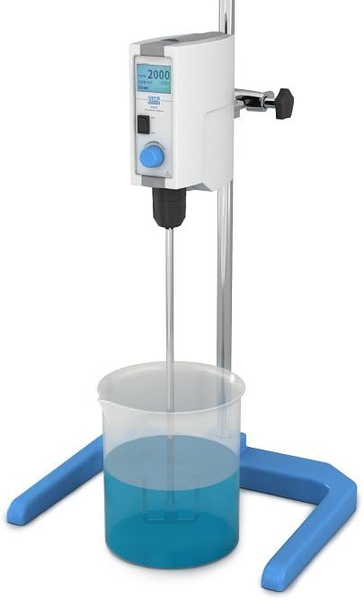 VELP Scientific SA201A0155 DLS Overhead Stirrer System with Support Rod + Double Clamp + Stirring Shaft with Propeller-Timer, 2000 RPM, 25 L H2O, Medium Viscosity-80-260V/50-60 Hz (Pack of 4)