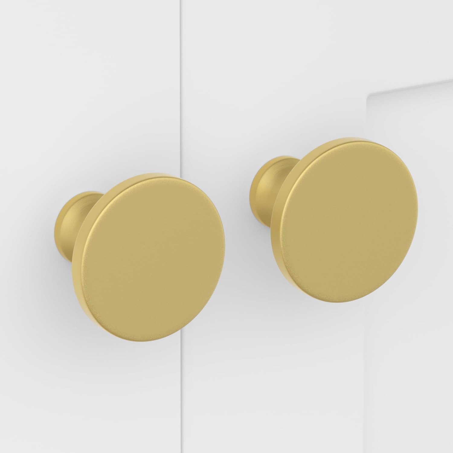 LONTAN 10 Pack Gold Knobs: Cupboard & Drawer Knobs, Round, Solid, Rustproof, Brass-Zinc Alloy, 1.25" Diameter, 1" Projection, Includes Screws