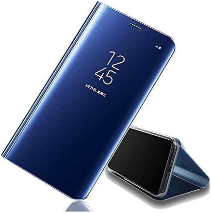 Wprie Case, Accessories Clear View Standing Cover for Vivo V11, Luxury Mirror Clear View Flip Stand Leather Cover for Vivo V11 - Blue