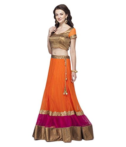 generic women's net a-line semi-stitched lehenga (orange_free size)