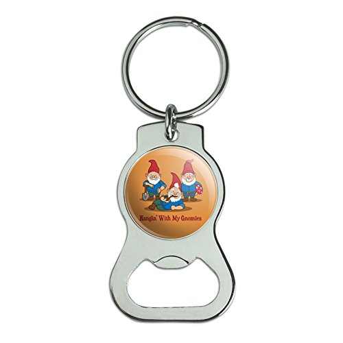 Hanging With My Gnomies Gnomes Bottle Cap Opener Keychain Key Ring