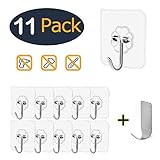 FOWOKAW Adhesive Hooks Heavy Duty 15lb(Max), Waterproof and Oilproof Reusable Seamless Wall Hooks - 11Pack