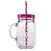 Aladdin 4 Piece 20 Ounce Plastic Mason Jars With Lid Set Handled Lidded Tumbler Drinking Cup Mug Glasses and Straws