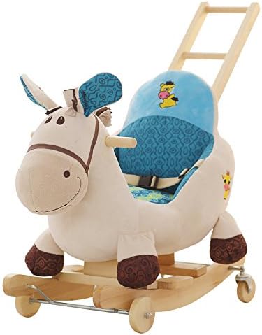 YIHANGG Rockers Ride-ons Rocking Horse Wooden 2 in 1 Dual Use with Wheels for 6-48 Months Baby Kid Child Boys and Girls Rocker Seat Cute Plush Animal Music Puzzle