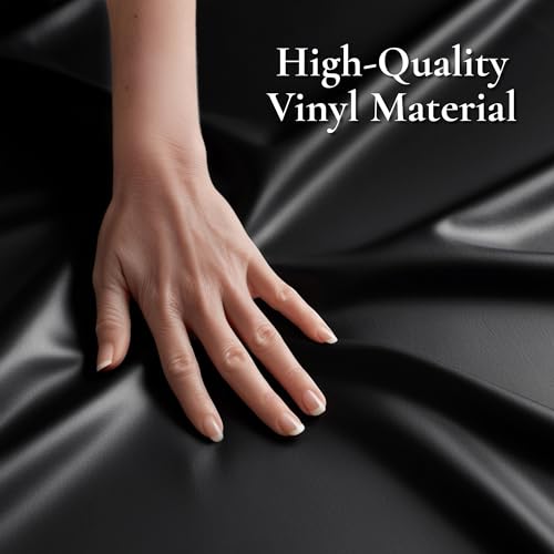 Vinyl Waterproof Fitted Sheet, King 183 x 203 cm, 40 cm Deep Pocket, Phthalate-Free Black Wipe-Clean Mattress Protector with Side Pocket & Repair Kit, for Massage Oil, Water & Silicone