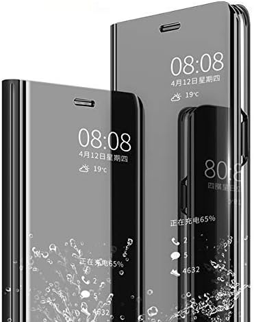 Wprie Clear View Flip Cover, Accessories Clear View Standing Cover for Vivo Y17, Luxury Mirror Clear View Flip Stand Leather Cover for Vivo Y17 - Black