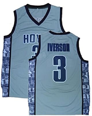 Men's Allen Retro Jerseys Iverson Athletics Jerseys The University Basketball #3 Jersey Gray (S-XXL) (M)