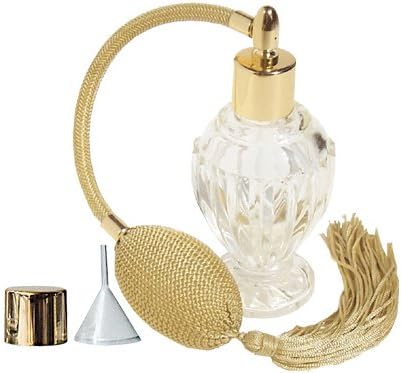 GETI BEAUTY Empty Refillable Perfume Diva Glass Bottle with Gold Mesh Sprayer Top & Tassel 1.64oz/46ml
