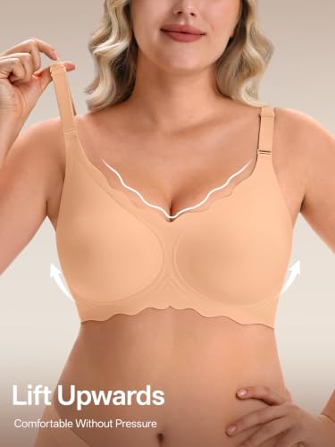 Angelhood Seamless Jelly Bras for Women Wireless Push Up T-Shirt Bra Pack | Full Coverage, V Neck, No Underwire, Everyday Comfort, Convertible Bralettes, Supportive, Back Smoothing, Scalloped Brassiere