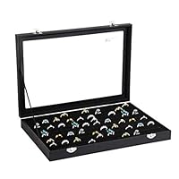 amzdeal Ring Case Ring Box 100 Slots Ring Organizer Ring Holder Jewelry Display Storage Box Tray, Ideal Gift for Women and Men, Black