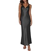 Womens Elegant Satin V Neck Backless Sleeveless Maxi Dress Silk Tie Low Back Formal Cocktail Dresses Wedding Guest