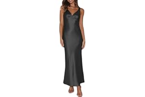 VUBIYA Womens Elegant Satin V Neck Backless Sleeveless Maxi Dress Silk Tie Low Back Formal Cocktail Dresses Wedding Guest