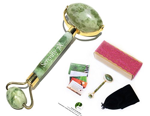 Jade Facial Roller for Face Neck Massager Double Rollers Premium 100% Natural by Serenity 7X