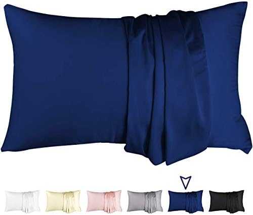 BYSURE Luxury Silky Satin Pillowcases for Hair and Skin, Queen Pillowcases with Hidden Zipper (2 Pack, Sapphire Blue)