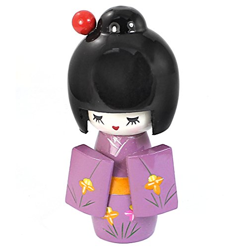 uxcell Wooden Flower Pattern Kimono Japanese Kokeshi Girl Doll Craft 13cm Length Purple