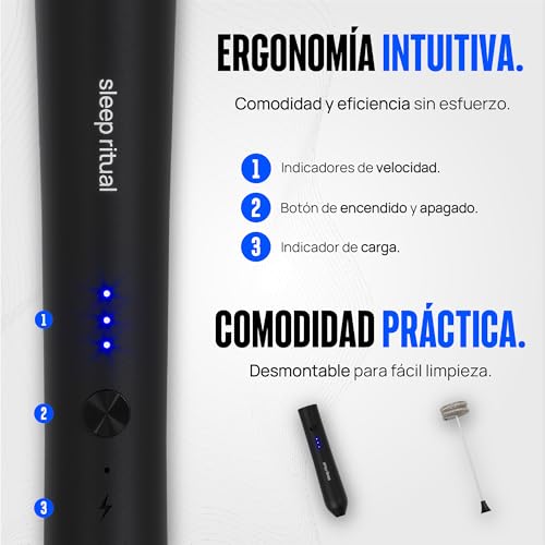Sleep Ritual Espumador de Leche Recargable con 3 Velocidades. Batidor Premium de Mano Cargado Rapido Ideal para Agua o Leche. Milk Frother