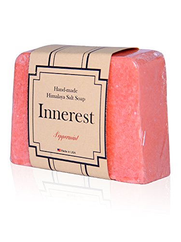 Innerest Himalayan Pink Salt Soap with All Natural Face Body Hair Cleansing Acne Beauty Bar Aromatherapy Handmade in USA (5.3 oz (150g), Peppermint)