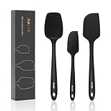 DALUZ Silicone Spatula Set 3 Piece-Mini, Large Rubber Scraper& Spoonula 600F Heat Resistant With Stainless Steel Filler For Cooking Baking And Mixing (Black)