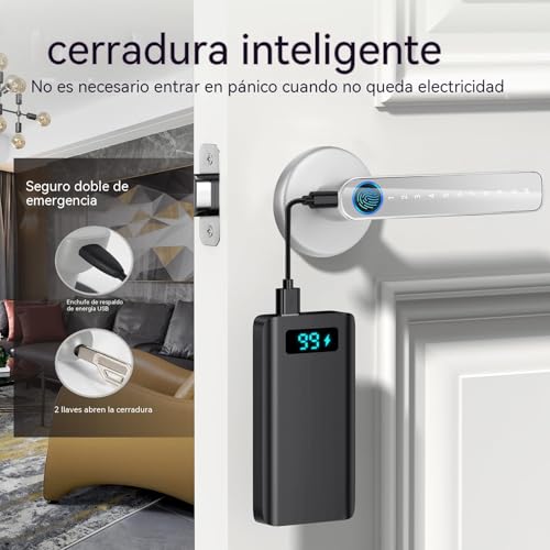 Cerradura Electrónica Inteligente - Chapa Inteligente para Puerta 5 en 1: Huella Digital, TuYa APP, Contraseña, Llave Mecánica y Tarjeta IC, Fácil de Instalar, Alta Seguridad