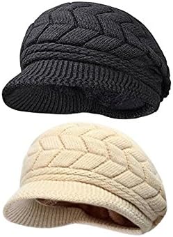 Sierry Cable Knit Hat, Warm Knit Beanie Winter Caps With Visor Brim
